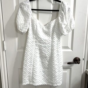White puff sleeve mini dress